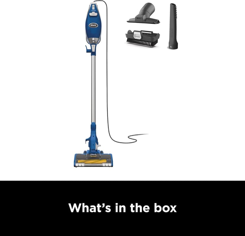 Shark HV343AMZ Rocket Corded Stick Vacuum with Self-Cleaning Brushroll, Lightweight & Maneuverable, Perfect for Pet Hair Pickup, Converts to a Hand Vacuum, Crevice Upholstery Tools, Blue/Silver
