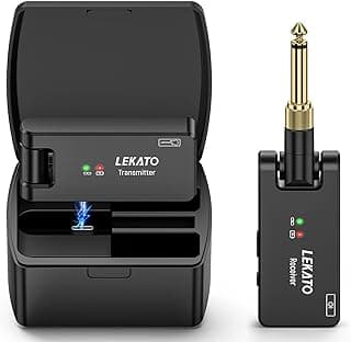 LEKATO Wireless Guitar System with Charging Case, Rechargeable 2.4GHz Wireless Transmitter Receiver Guitar Wireless System 4 Channels with Dual Plugs 3.5mm/6.35mm,(WS-100)