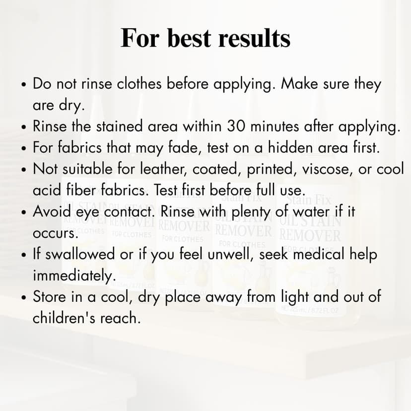 Instant Oil Stain Remover for Clothes (8.72oz) - Fabric Stain Remover For Cooking, Engine, Dried Oil And Grease Stains - Safe for All Fabric Types