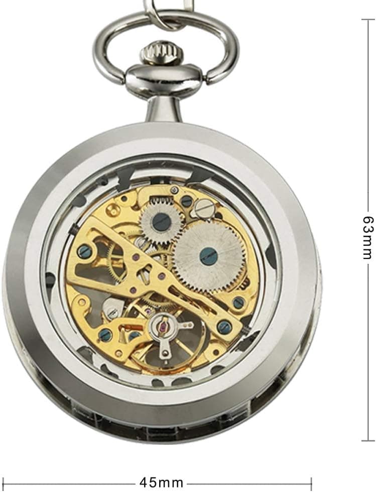 VIGOROSO Mens Classic Steampunk Pocket Watch with Chain Skeleton Hand Wind Mechanical Pocket Watches for Men & Women