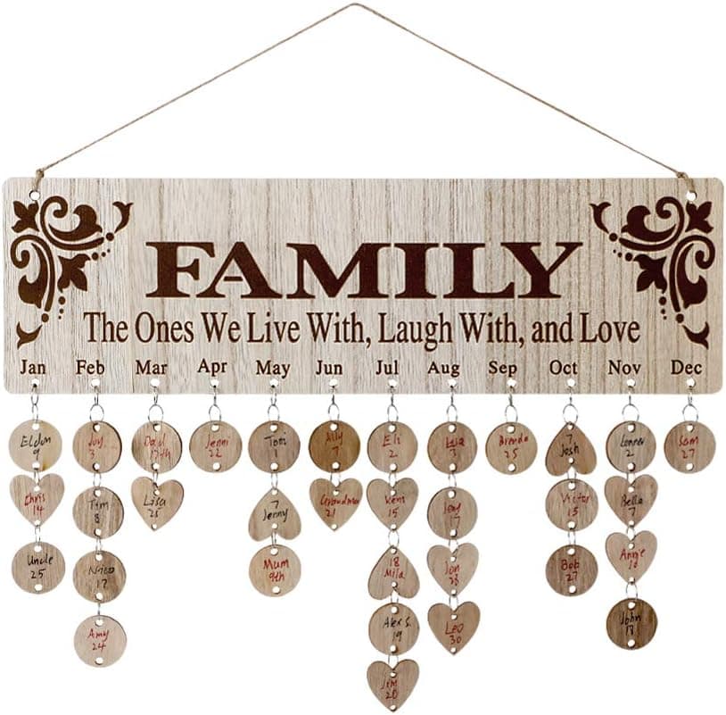 Joy-Leo Gifts for Mom Grandma Christmas, Wooden Birthday Tracker Plaque Wall Hanging, Help Elderly Parents Remember Birthdays Family Birthday Reminder Calendar Board with 100 Tags, Model JL01 B07M81TWY7