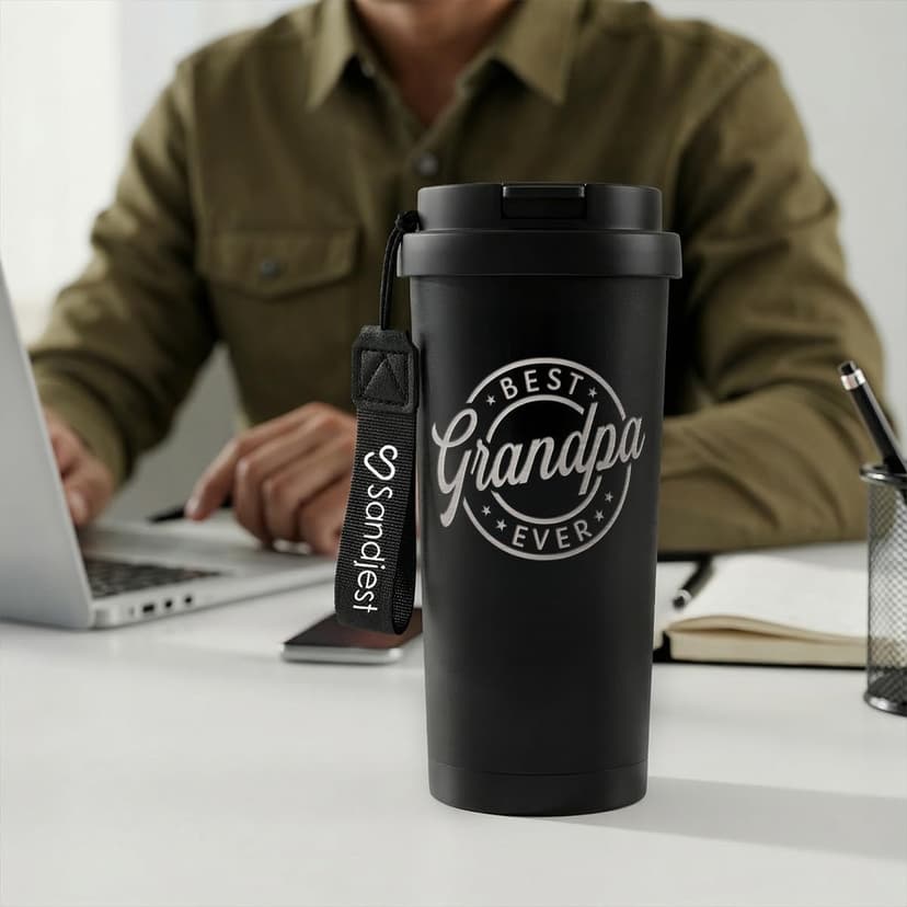 Grandpa Gift from Kids, Stainless Steel 2-in-1 Lid Coffee Tumbler 18 oz, Best Grandpa Ever Insulated Travel Mug for Men Granddads Grandfathers, Gift Idea for Birthday Retirement Christmas Fathers Day B0G4C5827D