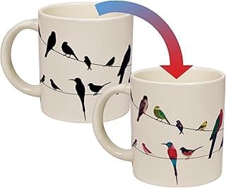 The Unemployed Philosophers Guild Birds on a Wire Heat Changing Mug - Add Coffee and Colorful Birds Appear, Comes in a Fun Box