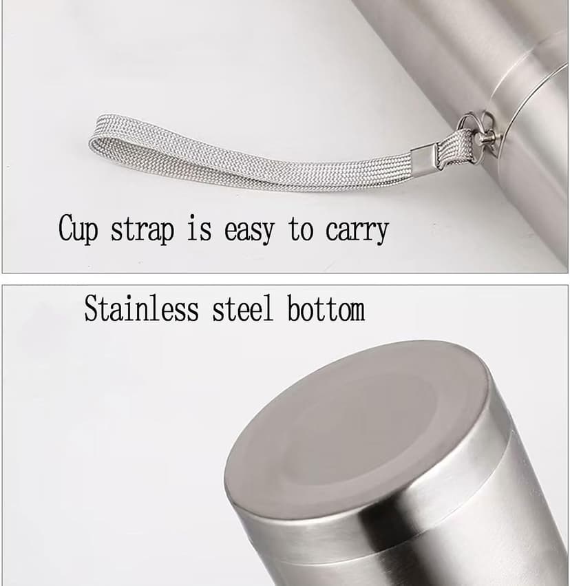 Stainless Steel Thermal Bottle Vacuum Insulated Coffee Trave Mug for Hot and Cold Drinks Double Walled Sport Water Flask with Cup 17Oz/500Ml(Silver)