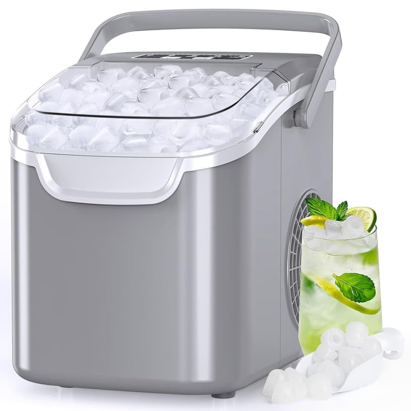 Antarctic Star Countertop Ice Maker Portable Ice Machine with Handle,Self-Cleaning Ice Makers, 26Lbs/24H, 8 Ice Cubes Ready in 6 Mins for Home Kitchen Bar Party (Grey)