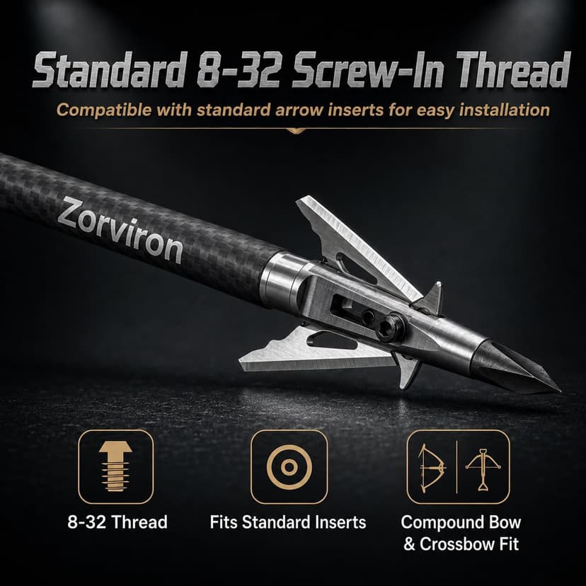5 Pack Mechanical Expandable Broadheads 100 Grain – Crossbow & Compound Bow Compatible, 2-Inch Cut, 440 Stainless Steel Blades & Chisel Tip, Turkey Deer Small Game Hunting Archery Arrow Tips