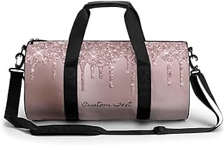 Aicihert Customized Travel Bag Personalized Rose Gold Glitter Pattern Duffle Bag with Name Large Capacity Sports Bag Custom Gym Bag for Women Men