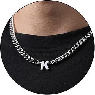 DuoDiner Initial A-Z Cuban Link Chain Necklaces for Men Boys Women Letter Pendant Stainless Steel 6.5mm 18+2 Inches,Jewelry Gifts