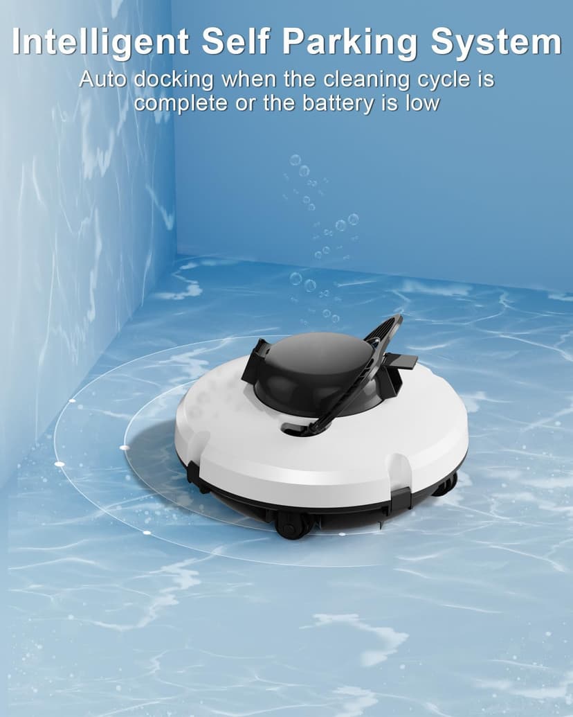 GMAPLAE Cordless Pool Vacuum for Above Ground Pool, Robotic Pool Cleaner with Dual Motors Strong Suction, 120 Mins Runtime, Auto-Parking, Pool Cleaner Robot for Inground Flat Pools Up to 1000 Sq.Ft