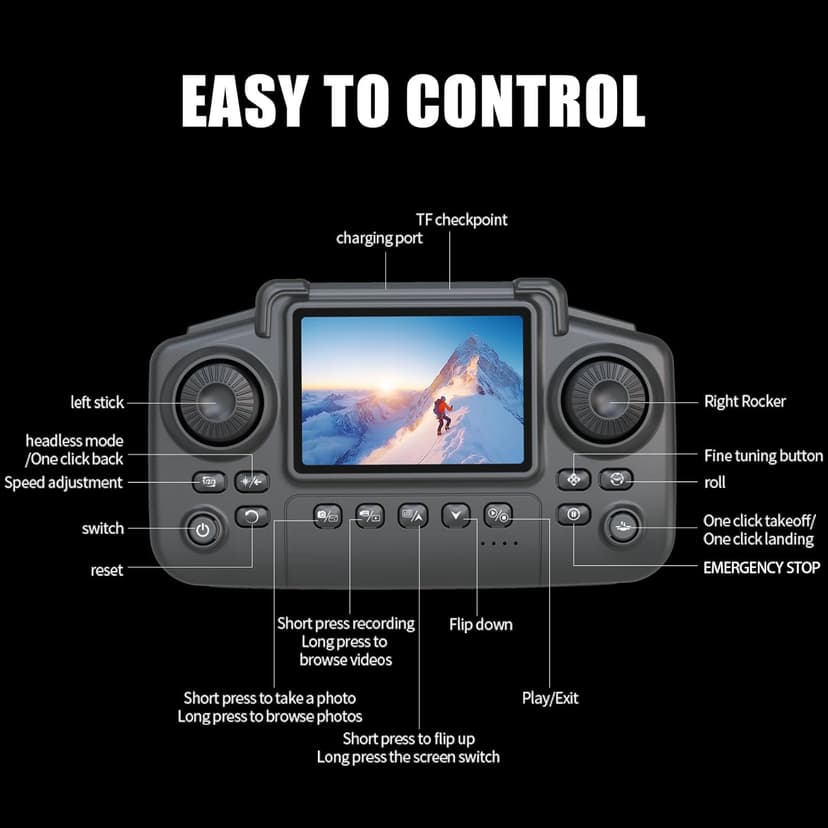 Brushless Drone With Camera For kids And Beginner, Toy Drones With Screen On Controller, No Phone Needed, Entry-level Drone For Kid 8-12 With Auto Hover, Easy to Fly, One Click Take Off/Land, No FAA, Under 249g, 2 Batteries, SD Card