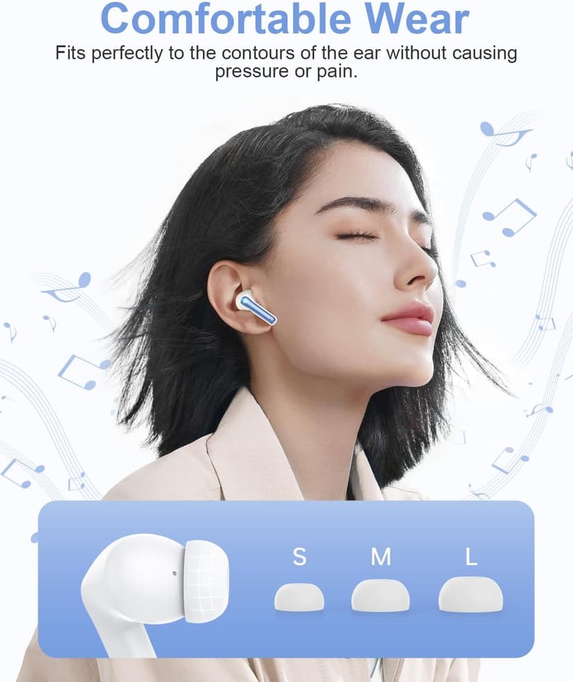 HUIFU Wireless Earbuds, Bluetooth Ear Buds Headphones, 40H Long Playtime, Stereo Deep Bass, LED Power Display, IP7, Lightweight in Ear Earphone with Mic for iPhone Android Phone