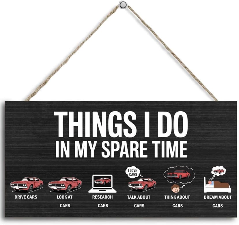 Things I Do In My Spare Time,Hanging Guy Car Enthusiast Wooden Signs, Office Wall Decor, Funny Humorous Home Decor Signs Suitable For Gifts To Colleagues And Friends 12 x 6 inch B0FT2J18CB