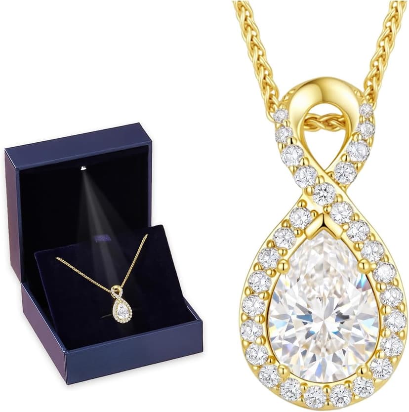 D-VVS1|18K Gold Plated S925 Sterling Silver Women's Jewelry Gift for Women Christmas Mothers Valentines Day, w/LED Gift Box 2CT Moissanite Necklaces for Women Anniversary Birthday Gift for Wife Her B0H94B9M51