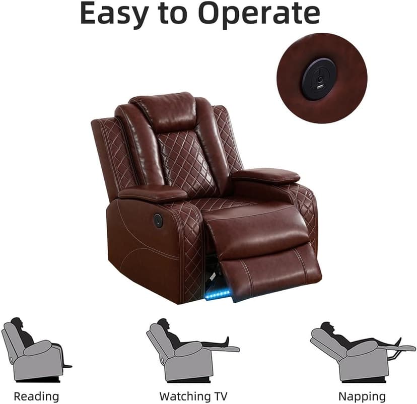 Toseslo Power Reclining Sectional Sofa Set with LED Light,Leather Sectional Couches, Living Room Furniture Sets, Modern Power Recliner Sofa Sets with Cup Holder for Living Room(Brown)