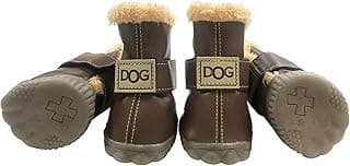 Winter Dog Boots & Paw Protectors: Outdoor Anti-Slip Dog Snow Shoes, Dog Booties Provide Warmth to Dogs Paws from Ice and Snow, Rubber Sole PU Leather Faux Fleece-Lined, Dark Brown Dog Shoes Size 7