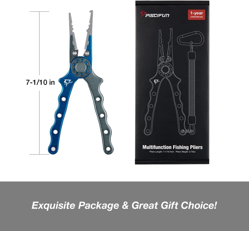 Piscifun Fishing Pliers, Saltwater Fishing Pliers with Split Ring, Fish Hook Remover, Corrosion Resistance Fly Fishing Pliers with Braid Cutters, Sheath and Lanyard, Fishing Gear Gifts for Men