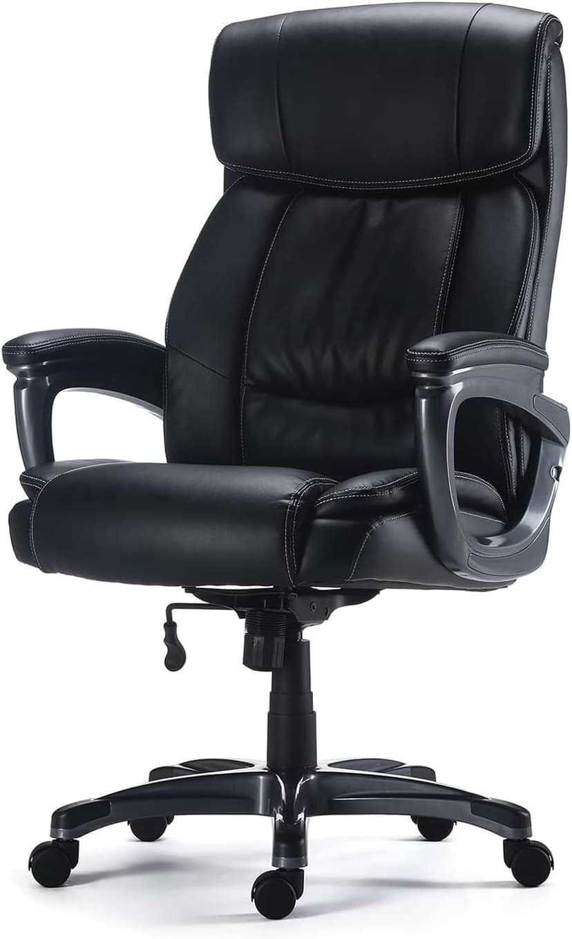 STAPLES Lockland Ergonomic Managers Office Chair, Big & Tall Cushioned, Adjustable Height, Metal Frame, Bonded Leather, for Workspace, Home, or Gaming, Black