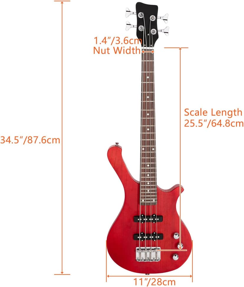 Ktaxon 4 String Electric Bass Guitar, 36-inch Bass Guitar Kit with Split single-coil Pickup, Rosewood Fretboard, Mahogany Body for Kids, Boy and Girl(Red)