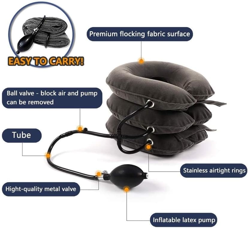 S Cervical Neck Traction Device for Instant Neck Pain Relief - Inflatable & Adjustable Neck Stretcher Neck Support Brace, Neck Traction Pillow for Home Use Neck Decompression