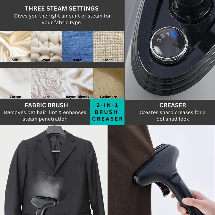 True & Tidy Heavy Duty Commercial Full Size Standing Garment Steamer for Clothes with Extra Large 2.9L (98 oz) Water Tank for 90+ mins of Steam Time, 1800 watts of Powerful Steam, 3 Settings, Gray