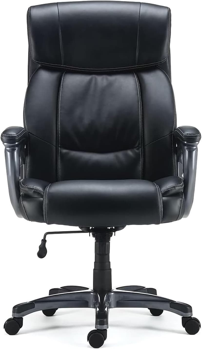 STAPLES Lockland Ergonomic Managers Office Chair, Big & Tall Cushioned, Adjustable Height, Metal Frame, Bonded Leather, for Workspace, Home, or Gaming, Black