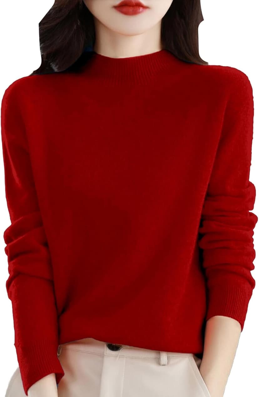 HUEAHDOU Cashmere Sweaters for Women Long Sleeve Crewneck Soft Warm Pullover Tops Casual Lightweight Oversized Knit Sweater
