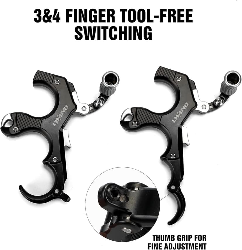 LWANO Thumb Bow Release - 3&4 Finger Adjustable Archery Compound Bow Release Aid, with Trigger Travel and Pressure Adjustable