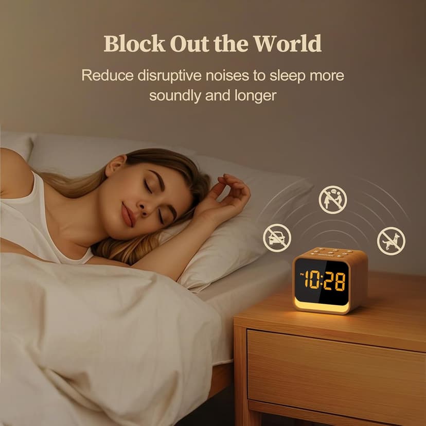 Housbay Wooden Sound Machine Alarm Clock for Bedrooms - Gentle Wake-Up with Birdsong, White Noise for Sleeping, Small Digital Clock for Phone-Free Routine