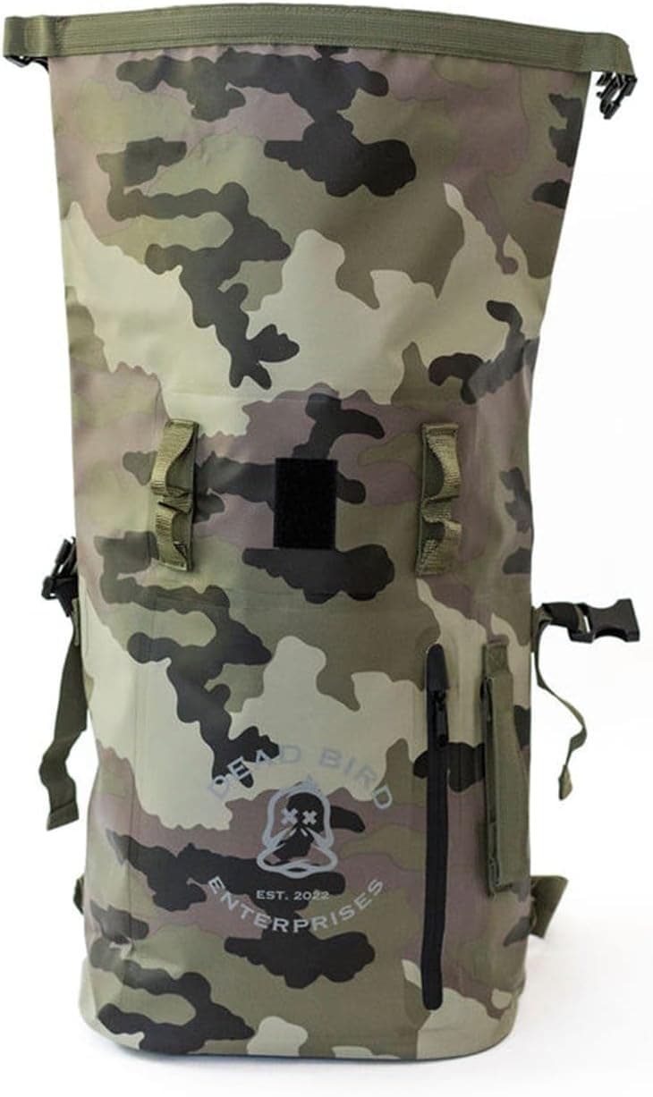 Dead Bird Enterprises Roll Top Waterproof Backpack, 25L Camouflage Pattern Dry Bag with MOLLE Loops and Adjustable Straps, WaterTight Duck Hunting Backpack for Camping, Hiking and Outdoor Travel