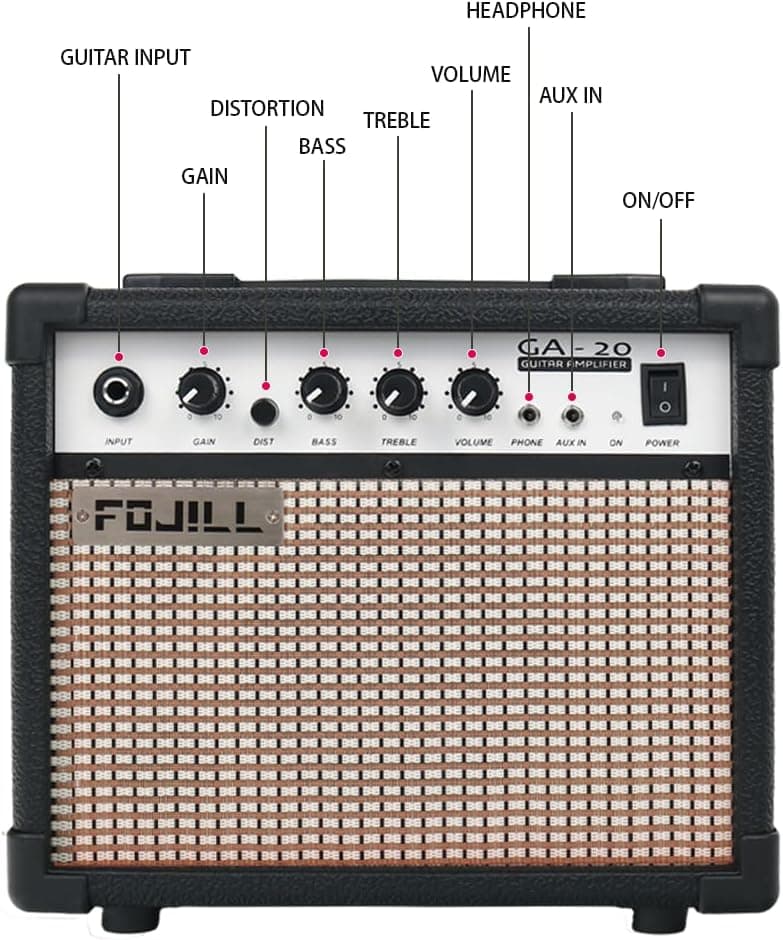 Fojill Full Size 4 Four String Electric Bass Guitar 20W Amplifier Amp Right Hand Beginner Starter Kit Set Combo Bundle Accessory Gig Bag,Strap,Picks,Capo,Noiselss Cable,Strings (Black)