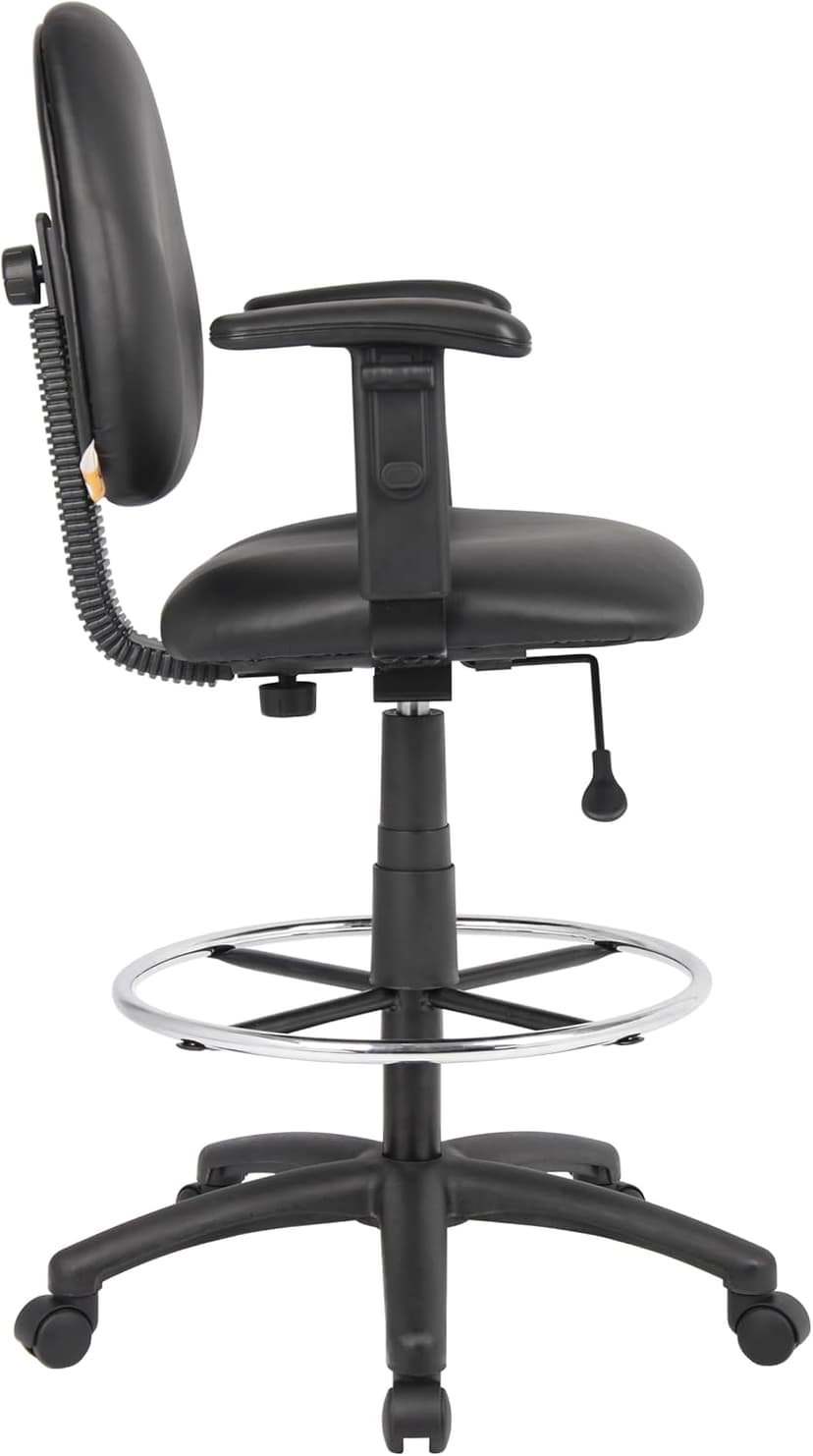 Boss Office Products B1691-CS Stand Up Caressoft Drafting Stool with Adjustable Arms in Black, Vinyl