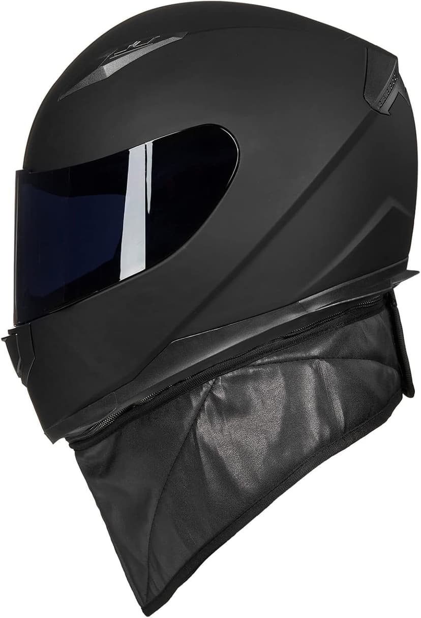 ILM Full Face Motorcycle Street Bike Helmet with Removable Winter Neck Scarf + 2 Visors DOT Model ILM-313 (S, Matte Black)