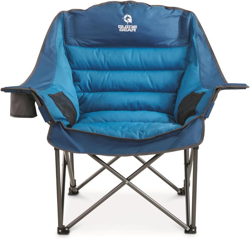 Guide Gear Oversized Extra Large Padded Camping Chair, Portable, Folding, Large Camp Lounge Beach Chairs for Outdoor, Adults, Men and Women, Heavy-Duty 400 Pound Capacity, with Cup Holder Blue