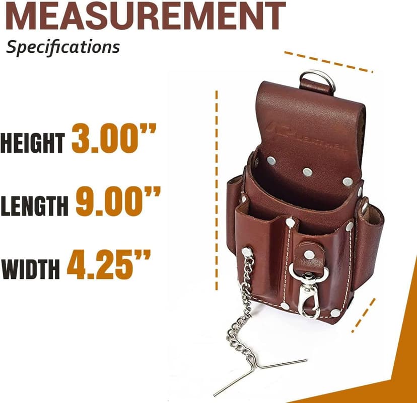 Ap-Leather Pro-5 Electrician Pouch, Leather Tool Pouch, 5 Pocket Pouch with Electrical Tape Holder, Durable Compartments, Tool Pouch with Belt Clip, Dark Brown