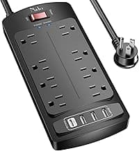 Surge Protector Power Strip - Nuetsa Flat Plug Extension Cord with 8 Outlets and 4 USB Ports, 6 Feet Power Cord (1625W/13A), 2700 Joules, ETL Listed, Black