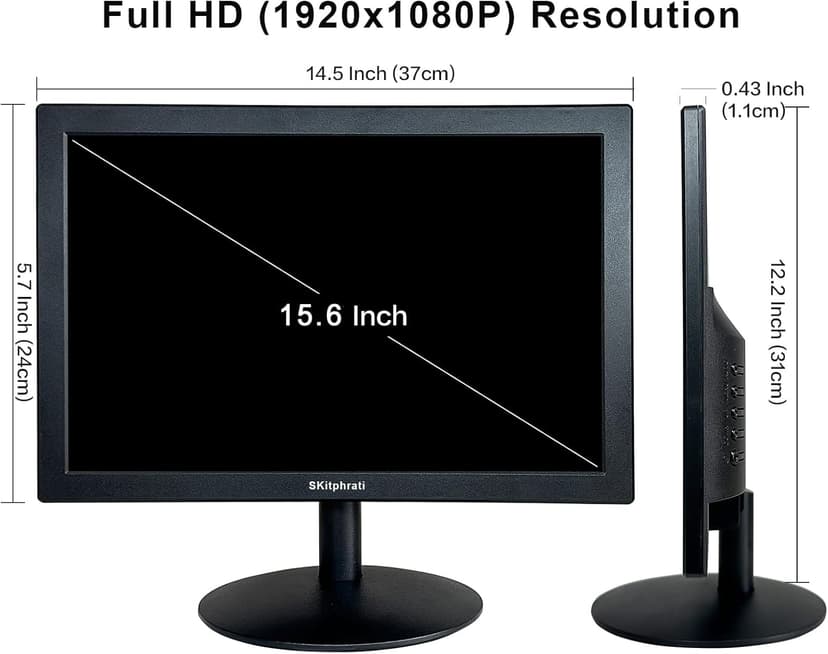 SKitphrati 15.6 Inch Small PC Monitor, FHD VA 1080P Desktop Display with 1920x1080 99% sRGB HDMI VGA Ports, 2 Hole Mounting, LED Monitor for PC, Laptop and Computer, Black