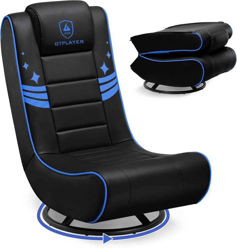 GTPLAYER Floor Gaming Chair Foldable Swivel Floor Chairs for Kids Boys Comfy Video Game Seat with 360° Multipurpose for Gamers, Bedroom or Game Room(Black-Blue)