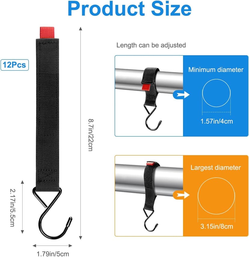 Fabflame 12 Pack Ice Fishing Shelter Tent Hooks, Heavy Duty Ice Fishing Shelters Coat Hooks Accessory Hanger for Ice Fishing Tent, Outdoor Camping, Hunting Blinds, Must-Have Ice Fishing Accessories