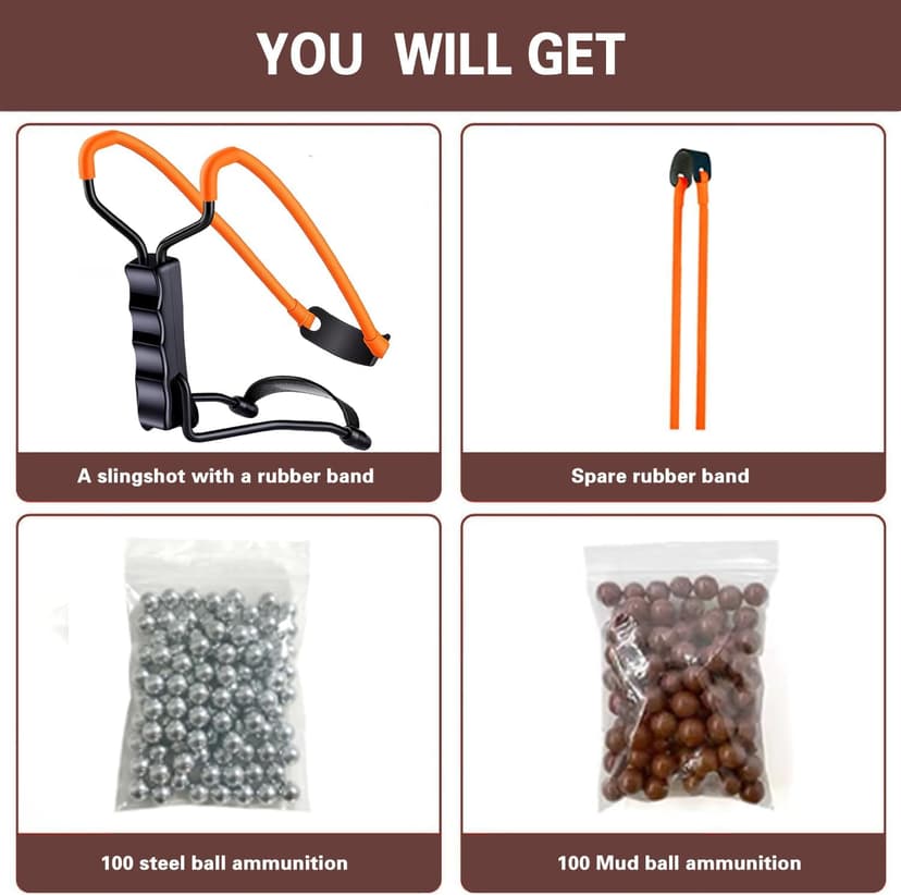Professional Slingshot Set-A Classic Construction Shooting and Hunting Slingshot with a Sturdy Sling Shot Bow, 2 Packs of Slingshot Ammo,and a Slingshot Band for Adults