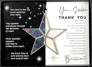 Handmade Iridescent Stained Glass Star With Heartfelt Thank You Message - Thank You Gift For Someone Special/Appreciation Gift/Gratitude Gift for Friends, Neighbors/Colleagues (Thank You)