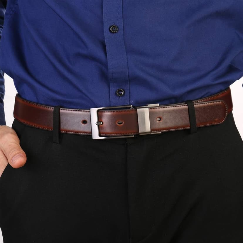 beltox fine Men's Dress Belt Leather Reversible 1.25" Wide Rotated Buckle Gift Box