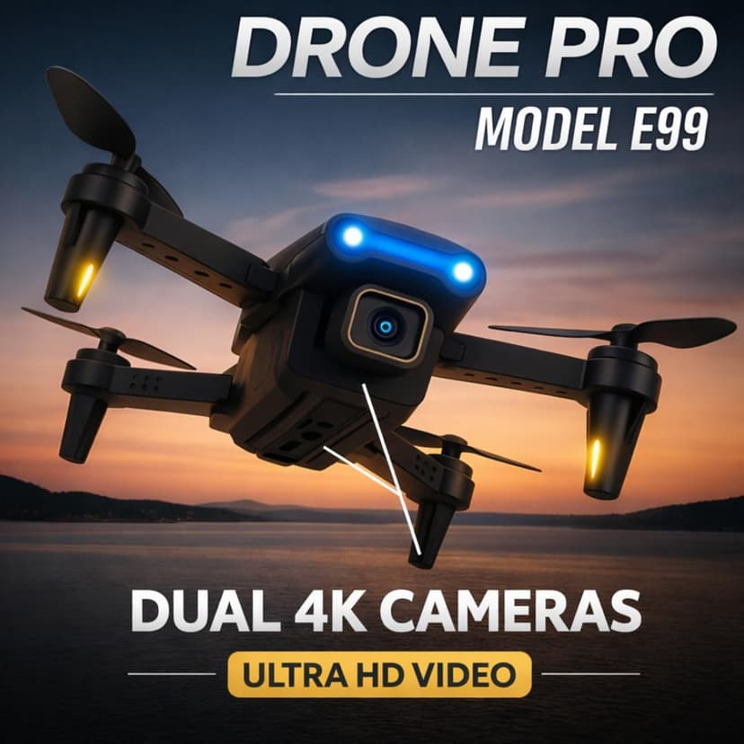 Mini E99 Pro RC Drone with Dual Camera, WiFi FPV, Foldable Design, Brushless Motor, Remote Control, 1 Rechargeable Batteries – Electronic Camera Drone