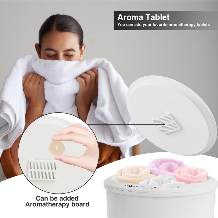 SAMEAT Heated Towel Warmers for Bathroom - Large Towel Warmer Bucket, Wood Handle, Auto Shut Off, Fits Up to Two 40"X70" Oversized Towels, White B0C7KQTXV1