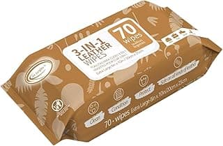 Air Jungles 3in1 Leather Cleaner Wipes 70 Count, Extra Large 8" x 10" Size, Clean Condition Protect Wipes for Vinyl and Leather Apparel Furniture Auto Car Interior Shoes Boots Bags