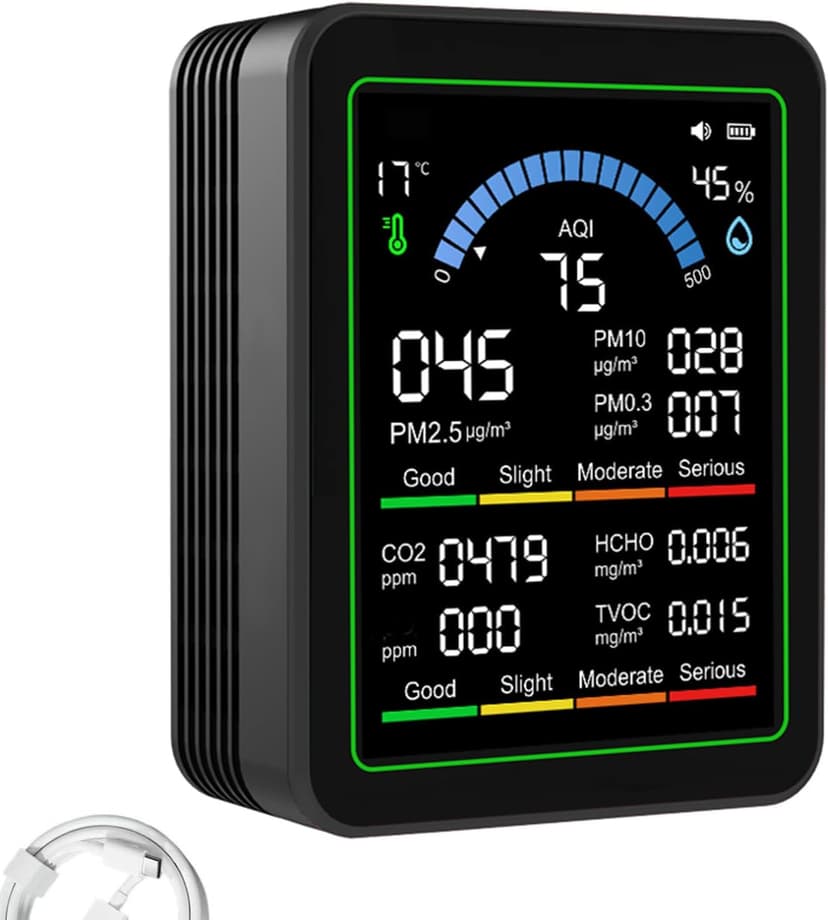 10 in 1 Indoor Air Quality Monitor, Air Tester, Portable Smartair Quality Tester for CO2 | CO | TVOC | HCHO | Temp | AQI | PM0.3-1 Detection Suitable for Home, Cars, Plants, Pets and Hotels