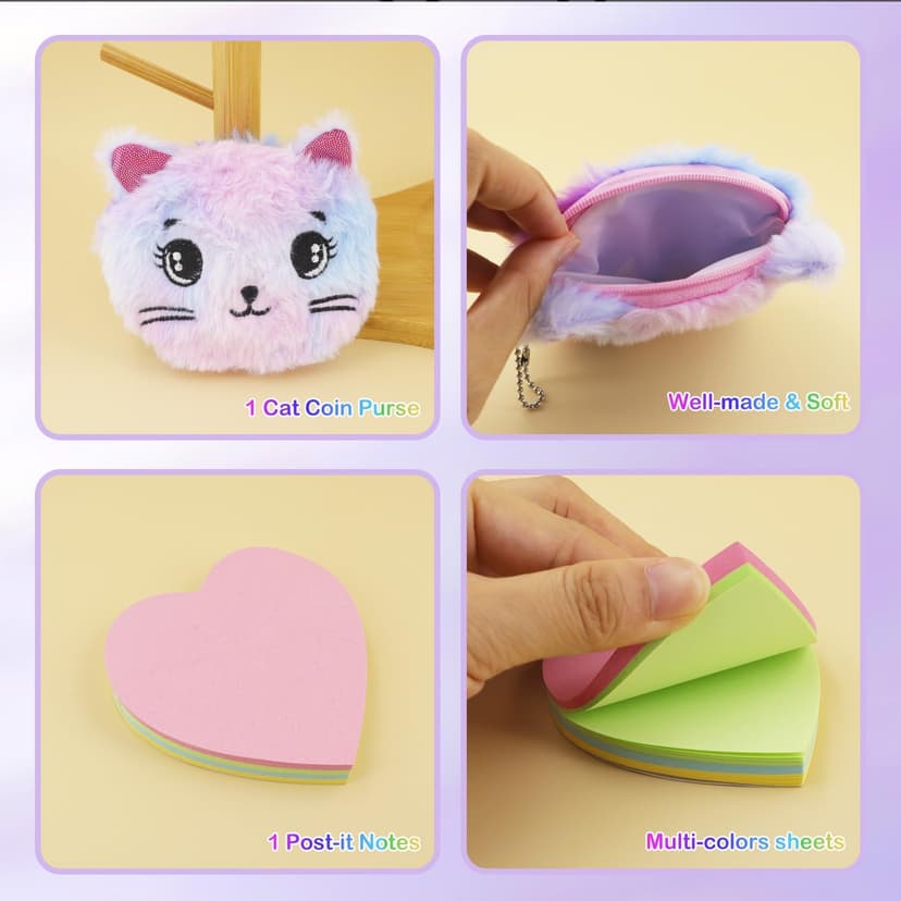 Cat Diary with Lock, Gift for 6 7 8 Year Old Girl, Secret Diary Journal Notebook with Coin Purse, Multicolored Pen, Post-it Note, Stickers, Practical Gift for Birthday (A Happy Cat)