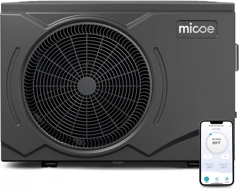 MICOE 35000 BTU Pool Heater for Above Ground Pool and Inground Pool up to 24ft (11/18/24ft) / 12000 Gallons, Inverter Electric Swimming Pool Heat Pump, Heating and Cooling Mode