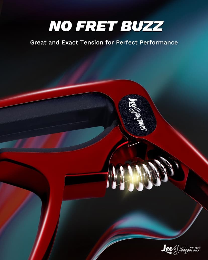 Leo Jaymz Heavy Duty Guitar Capo for Acoustic/Electric Guitars, Guitar Clip made of Zinc Alloy Metal, Guitar Clamp for Bass Classical Guitar, Ukulele, Mandolin,Banjo (Shadow Red)