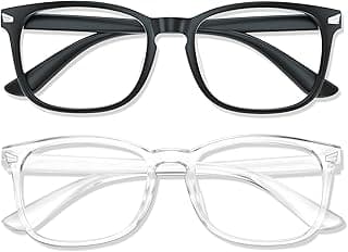WINTOO Blue Light Glasses for Woman Men | 99% Blue Light Blocking Glasses for Computer Gaming TV Phone Screen Square Frame | Anti Eyestrain & UV Glare Protection - 2 Pair
