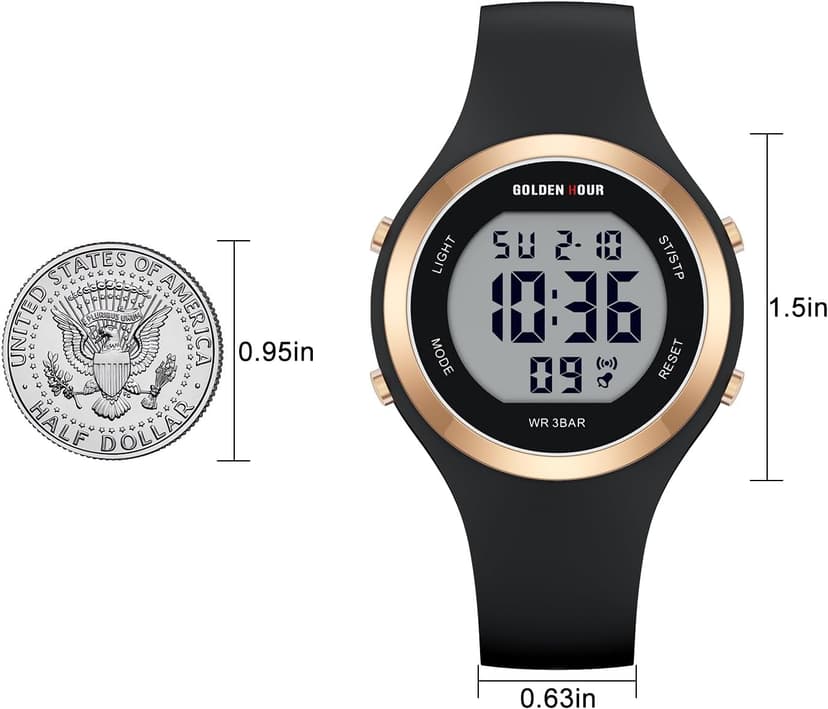 GOLDEN HOUR Waterproof Sport Women's Digital Chronograph Silicone Strap Watch